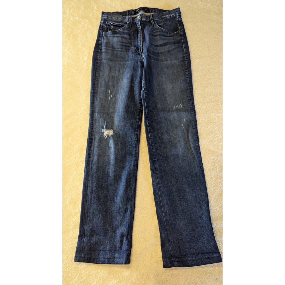 3x1 DENIM NYC Bootcut Whiskering Distress High Waist Dark Wash Jeans Size 27‎